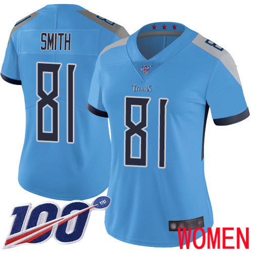 Tennessee Titans Limited Light Blue Women Jonnu Smith Alternate Jersey NFL Football #81 100th Season Vapor Untouchable->women nfl jersey->Women Jersey